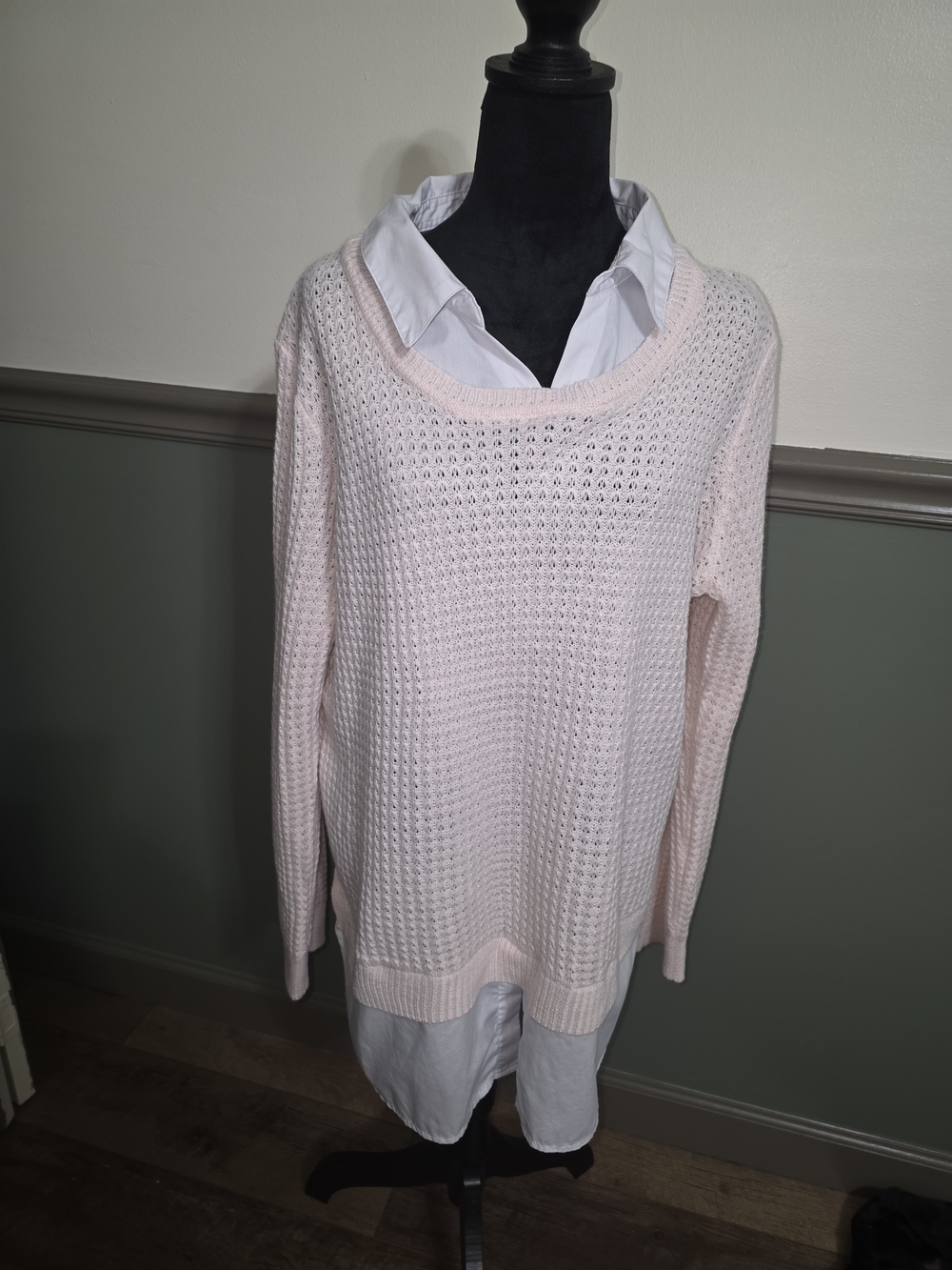 Faded Glory Pale Pink Open-Knit Scoop Neck Sweater